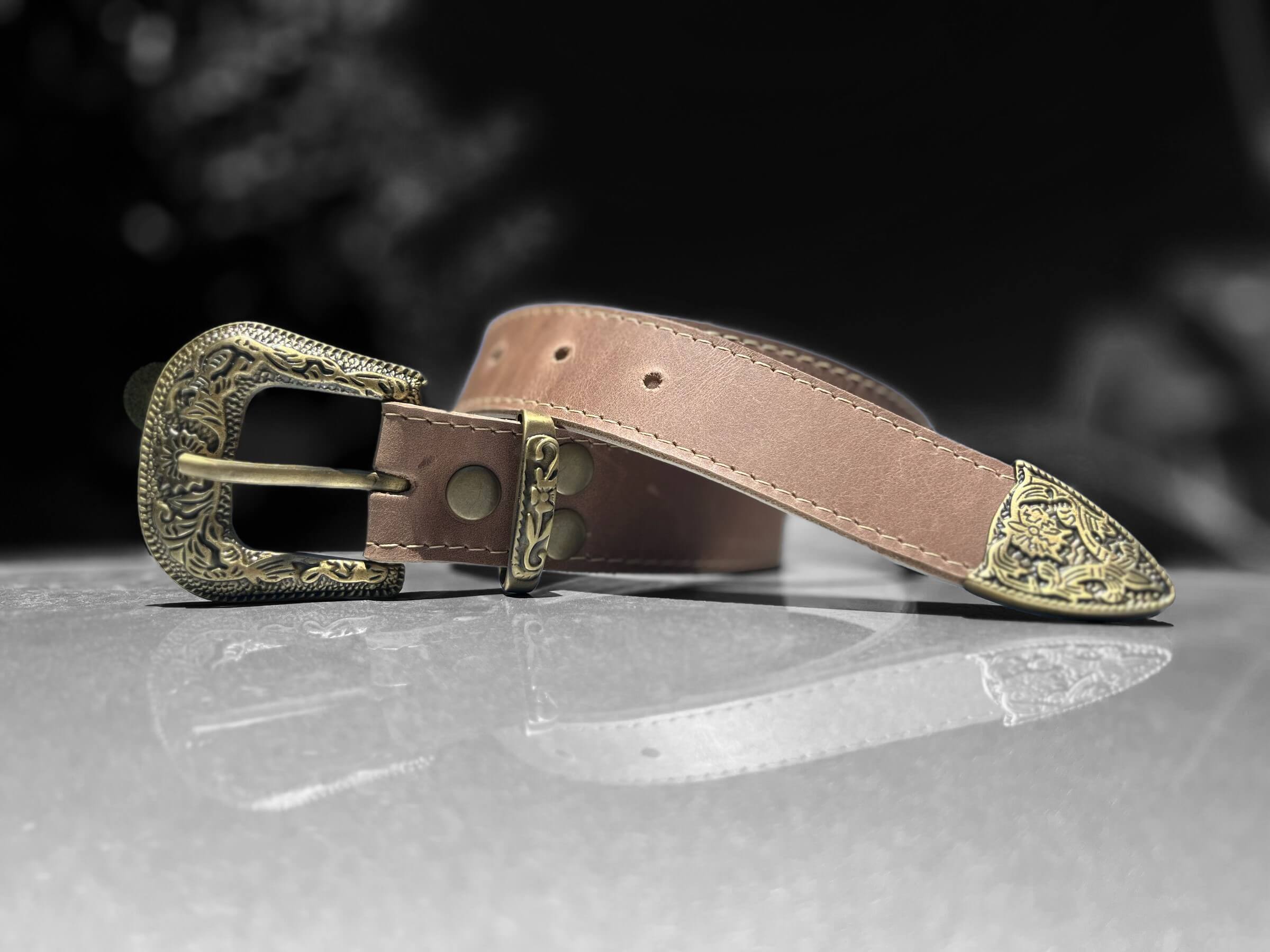 CINTURON HEBILLA BRONCE CUERO TOSTADO