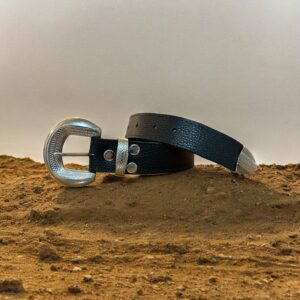 CINTURON CUERO NEGRO HEBILLA NIQUELADA